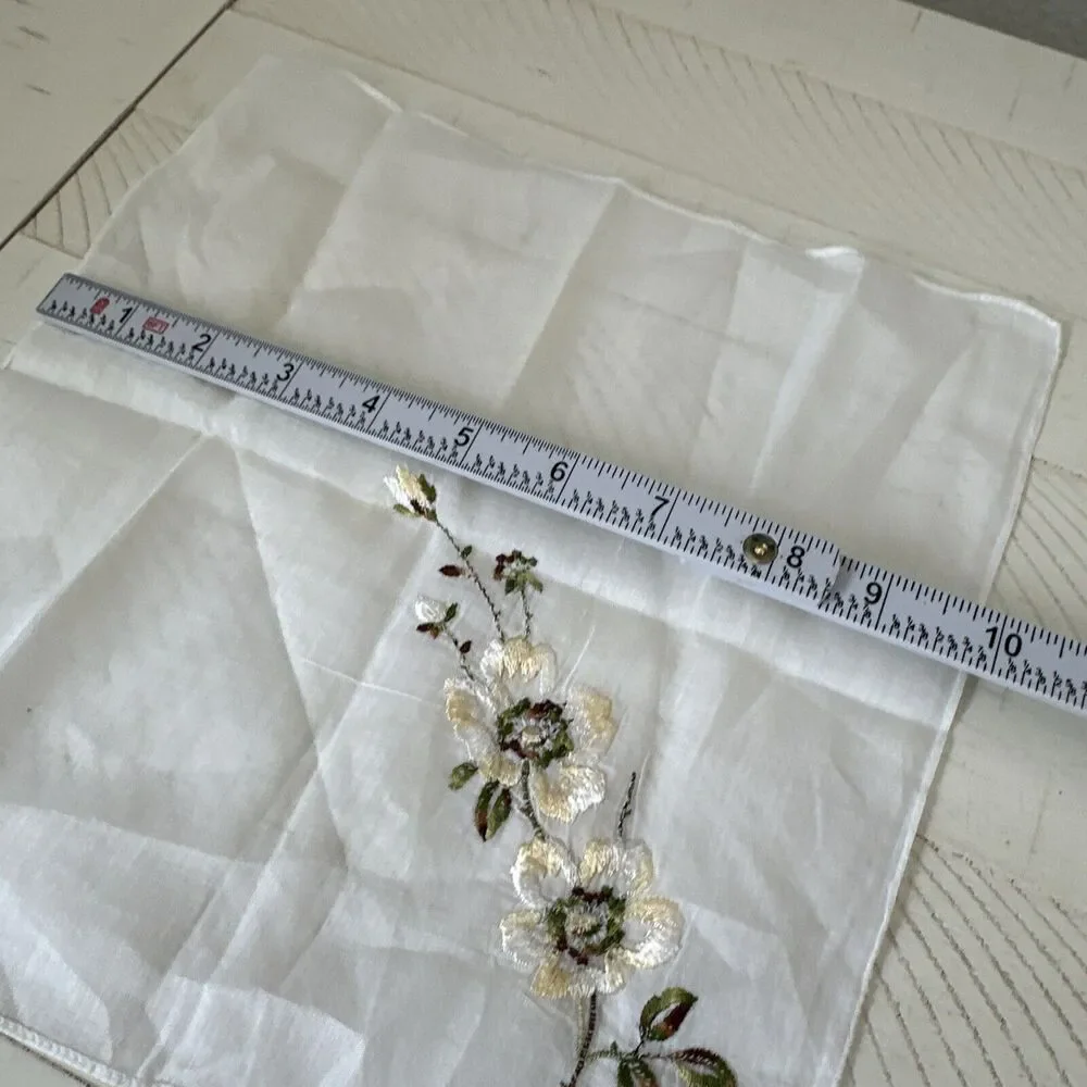 Vintage Hankie Floral Embroidered Lot Of 3 Ladies Handkerchief Victorian‎ Womens